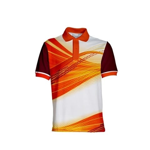 Sublimation polo shirt featuring a vibrant abstract pattern